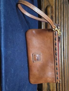 Leather Wristlet Clutch in Warm Brown